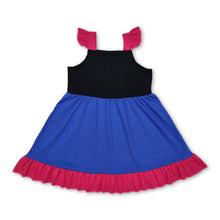Load image into Gallery viewer, Purple black blue flutter sleeves ruffle princess girls dress