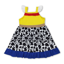 Load image into Gallery viewer, Yellow cow print flutter sleeves ruffle baby girls dress