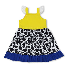 Load image into Gallery viewer, Yellow cow print flutter sleeves ruffle baby girls dress