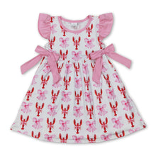 Load image into Gallery viewer, Pink flutter sleeves bow crawfish baby girls dresses