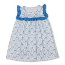 Load image into Gallery viewer, Blue ruffle stripe floral bow baby girls summer dress
