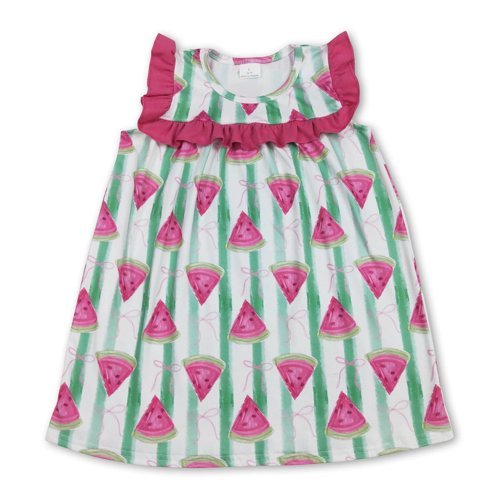 Ruffle watermelon bow baby girls summer dresses