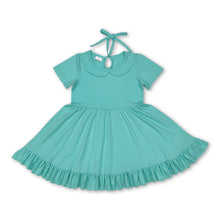 Load image into Gallery viewer, Green short sleeves ruffle summer girls dresses