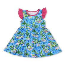 Load image into Gallery viewer, Flutter sleeves watercolor blue boat trees girls summer dress