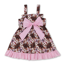 Load image into Gallery viewer, Straps highland cow bow ruffle western baby girls dresses