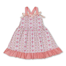 Load image into Gallery viewer, Pink bow straps floral ruffle baby girls dresses