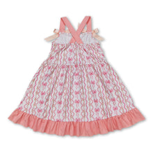 Load image into Gallery viewer, Pink bow straps floral ruffle baby girls dresses
