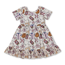 Load image into Gallery viewer, Short sleeves baseball bow baby girls ruffle dresses