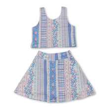 Load image into Gallery viewer, Sleeveless pink blue floral top skirt girls activewear set