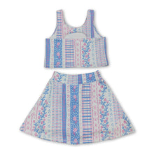 Load image into Gallery viewer, Sleeveless pink blue floral top skirt girls activewear set
