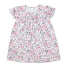 Load image into Gallery viewer, Short sleeves pink floral kids girls spring summer dress