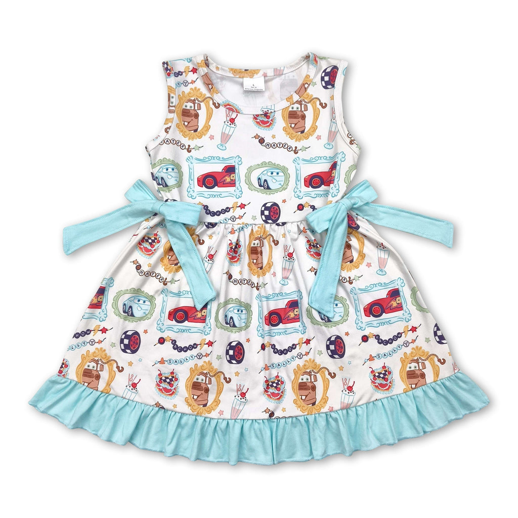 Sleeveless cars cakes floral kids girls dresses