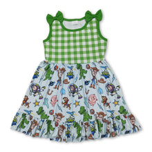 Load image into Gallery viewer, Green plaid sleeveless pig toy kids girls dresses