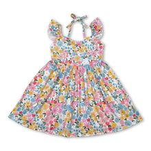 Load image into Gallery viewer, Flutter sleeves yellow floral backless kids girls dresses