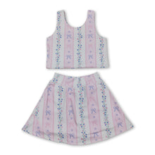 Load image into Gallery viewer, Sleeveless pink bow floral top skirt girls active wear set