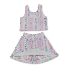 Load image into Gallery viewer, Sleeveless pink bow floral top skirt girls active wear set