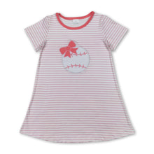 Load image into Gallery viewer, Pink stripe baseball bow baby girls summer dresses