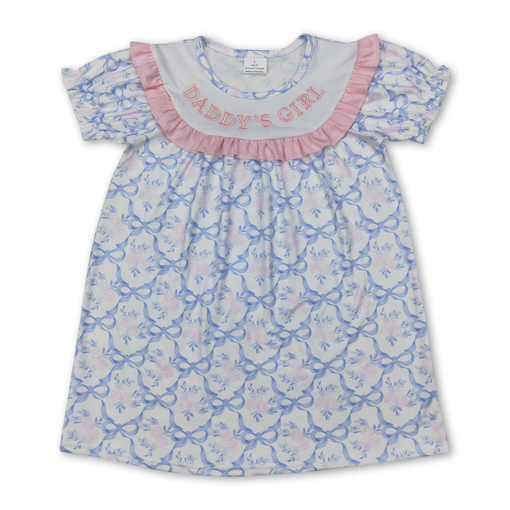 Short sleeves daddy's girl floral bow kids girls dresses