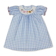 Load image into Gallery viewer, Cow pig chicken blue plaid short sleeves girls dresses