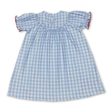 Load image into Gallery viewer, Cow pig chicken blue plaid short sleeves girls dresses
