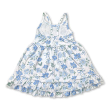 Load image into Gallery viewer, Straps light blue floral bow ruffle kids girls summer dress