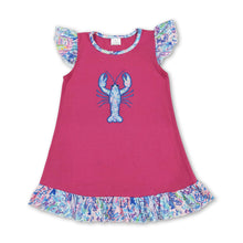Load image into Gallery viewer, Hot pink crawfish watercolor seaweed ruffle girls dresses
