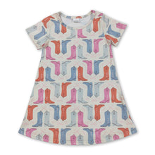 Load image into Gallery viewer, Short sleeves boots bow western kids girls dress