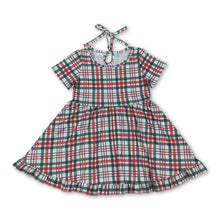Load image into Gallery viewer, Short sleeves red green plaid ruffle girls Christmas dress