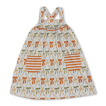 Load image into Gallery viewer, Straps orange bows stripe pockets girls fall dresses