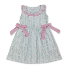 Load image into Gallery viewer, Pink bow floral ruffle sleeveless girls summer dresses
