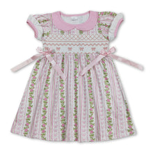 Load image into Gallery viewer, Short sleeves bow smocked floral girls summer dresses
