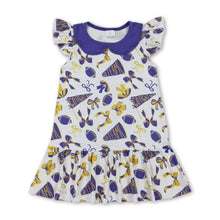 Load image into Gallery viewer, Flutter sleeves purple bow football go team kids girls dresses