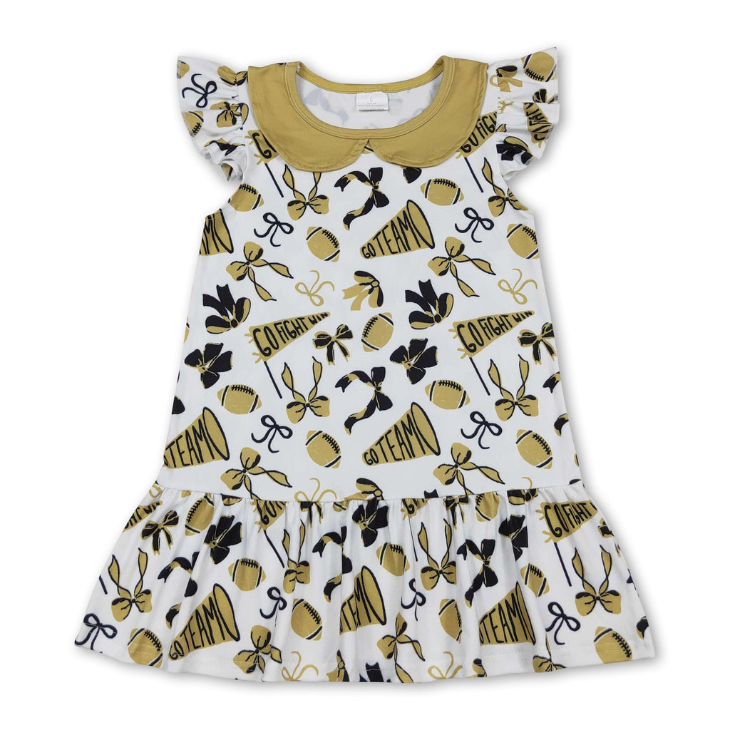 Flutter sleeves football bow go team kids girls dresses
