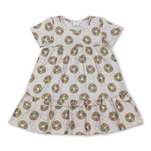 Load image into Gallery viewer, Purple green yellow donut print girl Mardi Gras dress