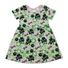 Load image into Gallery viewer, Green lucky clover smile girls St Patrick's day dress