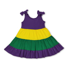 Load image into Gallery viewer, Purple green yellow patchwork girl Mardi Gras dress