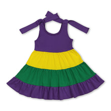 Load image into Gallery viewer, Purple green yellow patchwork girl Mardi Gras dress