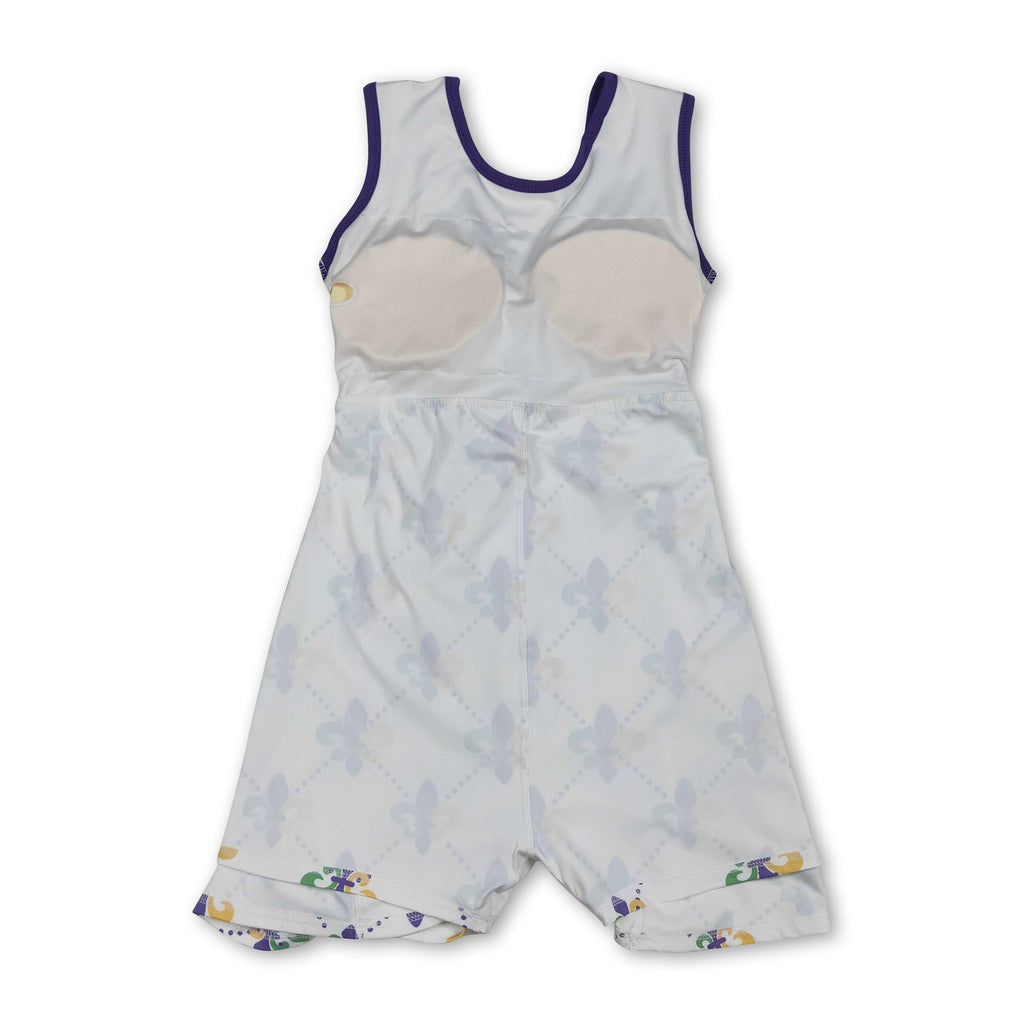 Purple green yellow sleeveless girls Mardi Gras athletic dress