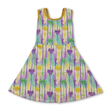 Load image into Gallery viewer, Yellow green purple bow kids girls Mardi Gras athletic dress