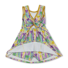 Load image into Gallery viewer, Yellow green purple bow kids girls Mardi Gras athletic dress