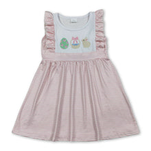 Load image into Gallery viewer, Pink stripe rabbit eggs embroidery baby girls Easter dresses
