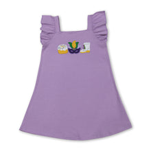 Load image into Gallery viewer, Lavender donut boots embroidery girls Mardi Gras dress