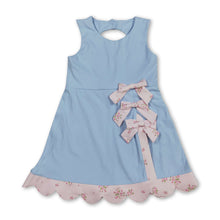Load image into Gallery viewer, Sleeveless floral bow light blue kids girls summer athletic dress