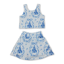 Load image into Gallery viewer, Sleeveless stripe bow castle top skirt girls active wear set