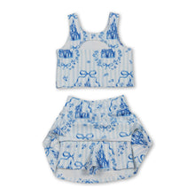 Load image into Gallery viewer, Sleeveless stripe bow castle top skirt girls active wear set