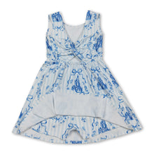 Load image into Gallery viewer, Sleeveless light blue bow castle kids girls athletic dresses