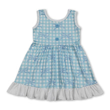 Load image into Gallery viewer, Sleeveless light blue plaid bow girls ruffle dresses