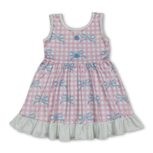 Load image into Gallery viewer, Sleeveless pink plaid bow girls ruffle dresses