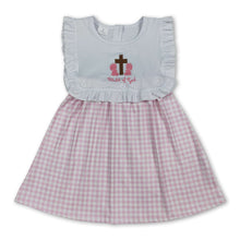 Load image into Gallery viewer, Child of god cross pink plaid girls Easter dresses