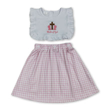 Load image into Gallery viewer, Child of god cross pink plaid girls Easter dresses